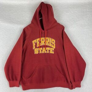 VTG Ferris State Hoodie Sweatshirt Sz XXL Red‎ Thin Raglan 80s Boxy Soffe Sweats